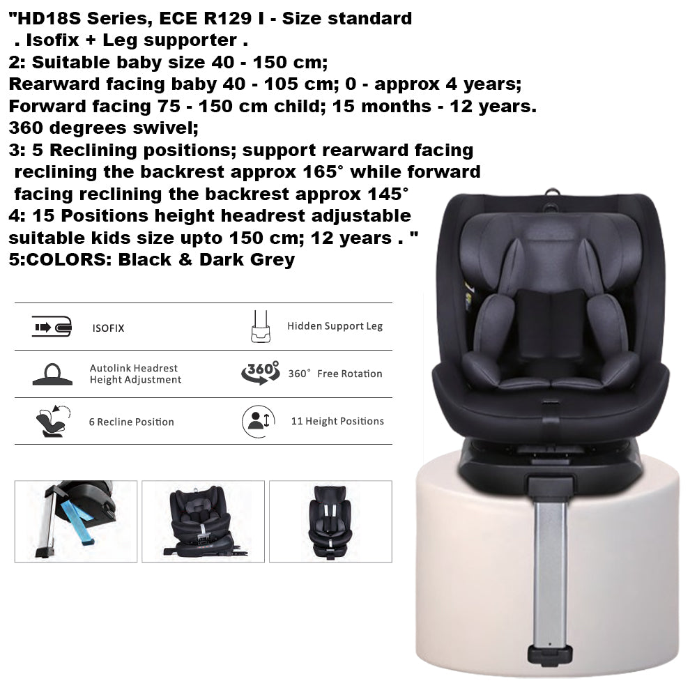 Multi-Stage Baby Car Seat with Support Leg Base – High-Protection Swivel Cushion Safety Seat