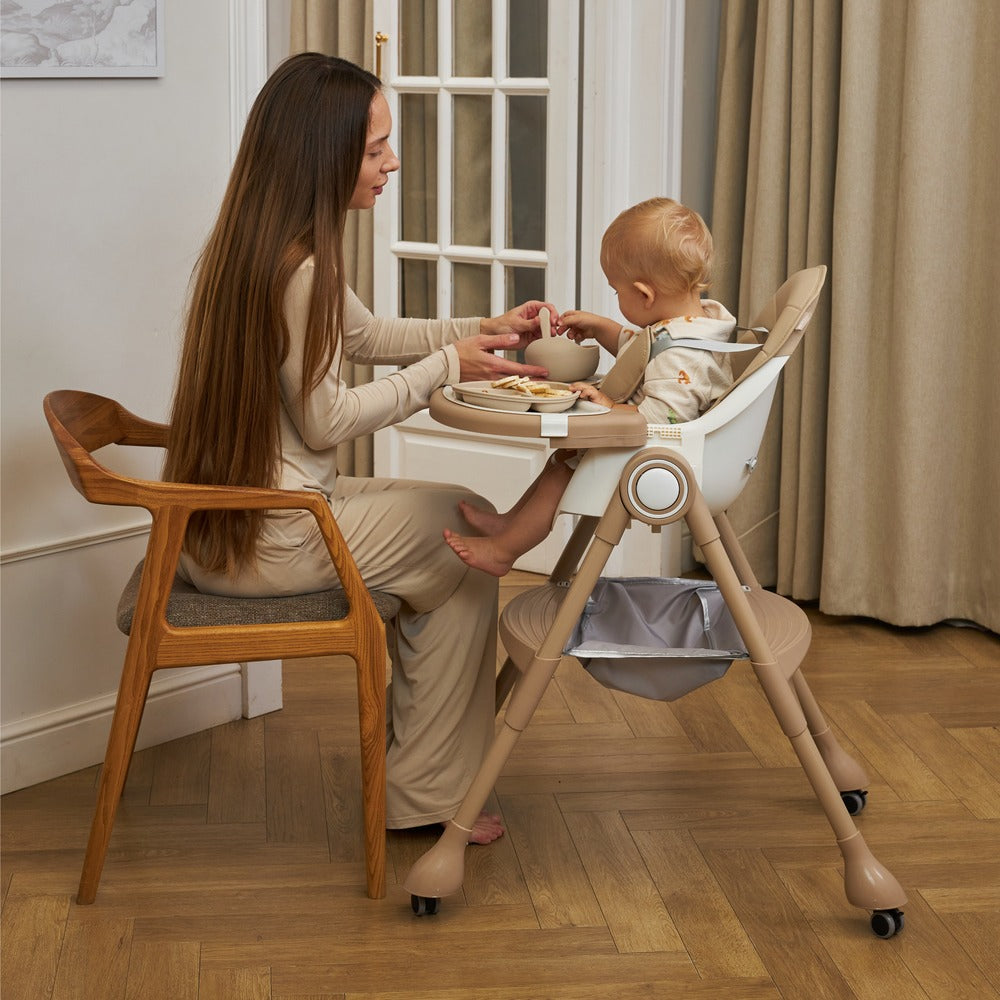 Multi-Stage Convertible Baby High Chair with Removable Tray & Storage Basket