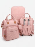 Multi-Pocket Quilted Diaper Backpack with Changing Mat & Pacifier Case