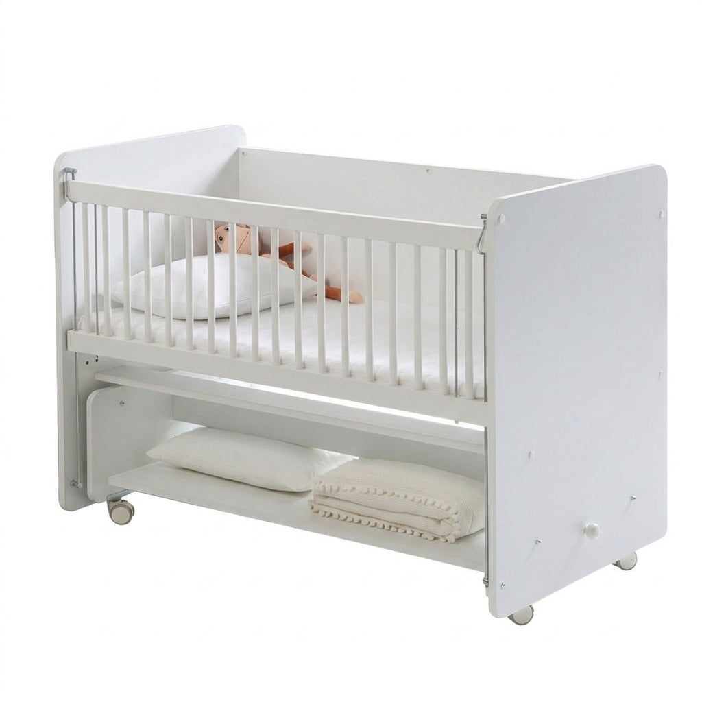 Wooden Baby Cot with Storage Shelf