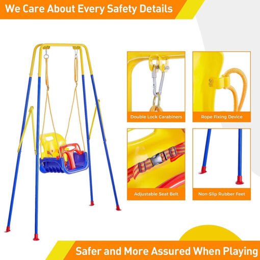 3-in-1 Convertible Kids Swing Set with Foldable Metal Stand