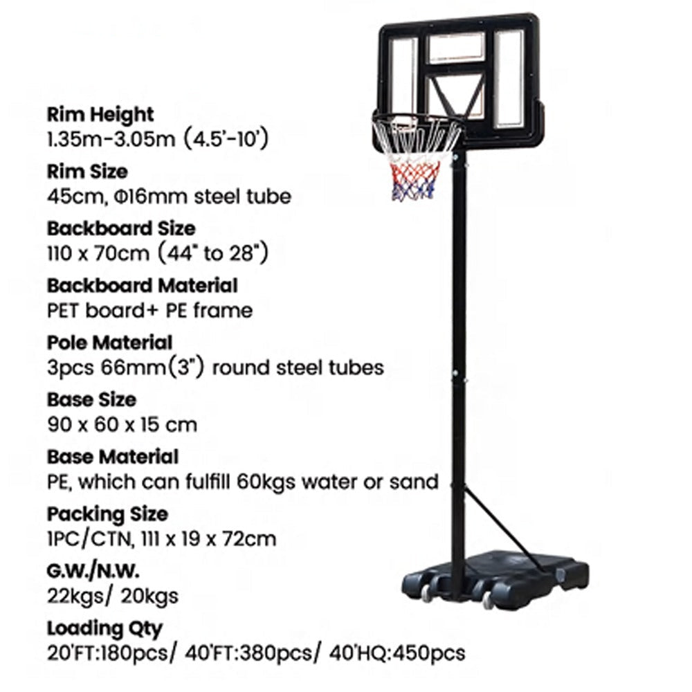 Height-Adjustable Portable Basketball Hoop System