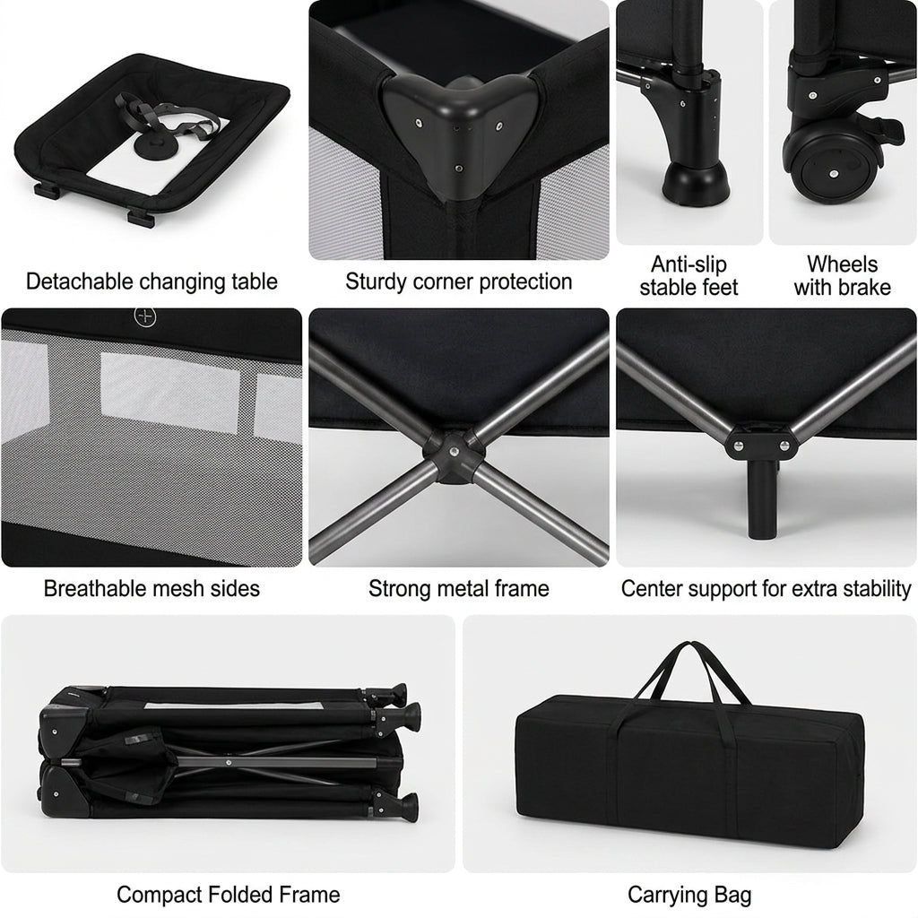 3-in-1 Portable Baby Cot & Travel Bed with Changing Table