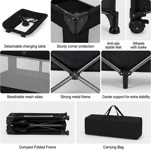3-in-1 Portable Baby Cot & Travel Bed with Changing Table